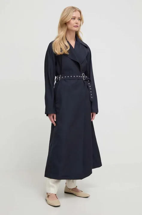 Kabát Liviana Conti dámsky, tmavomodrá farba, prechodný, oversize