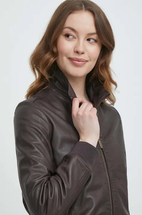Шкіряна куртка Bomboogie жіноча колір коричневий перехідна
