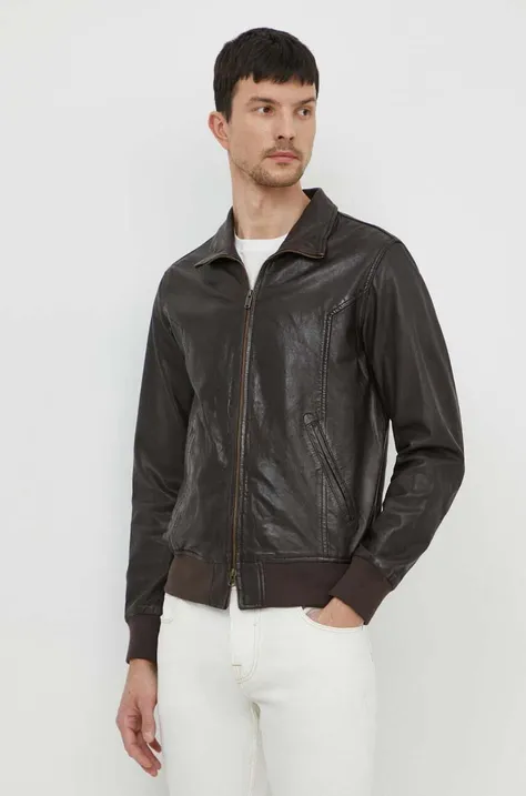 Шкіряна куртка Bomboogie чоловіча колір коричневий перехідна