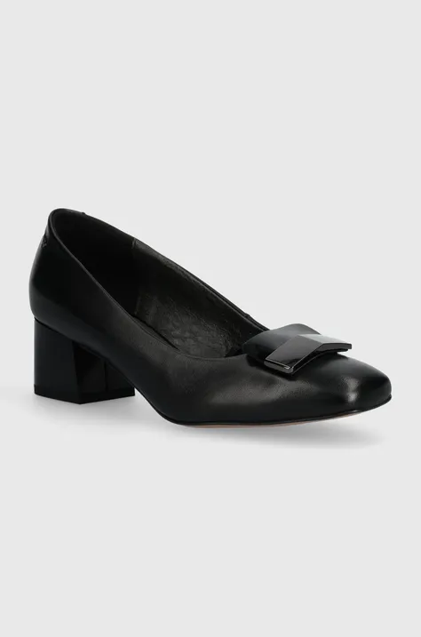 Шкіряні туфлі Wojas колір чорний каблук блок 3509751