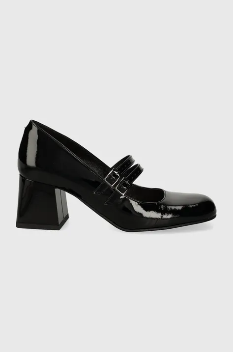 Шкіряні туфлі Wojas колір чорний каблук блок 3514331
