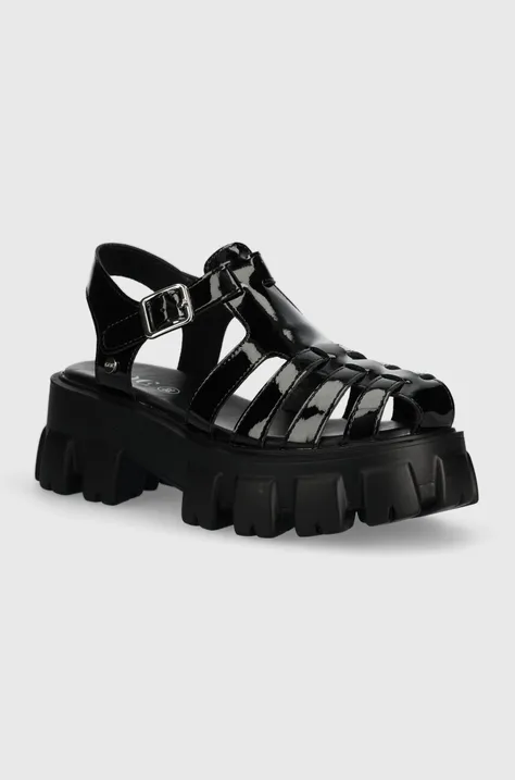 Kožené sandály GOE dámské, černá barva, na platformě, NN2N4100