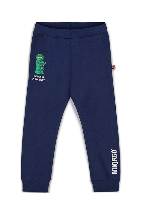 Lego pantaloni de trening din bumbac pentru copii culoarea albastru marin, cu imprimeu