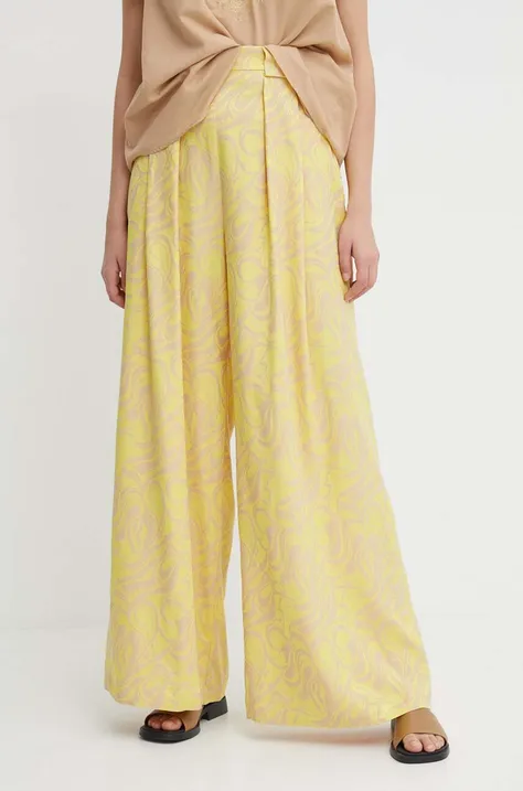 Kalhoty Mos Mosh dámské, žlutá barva, široké, high waist