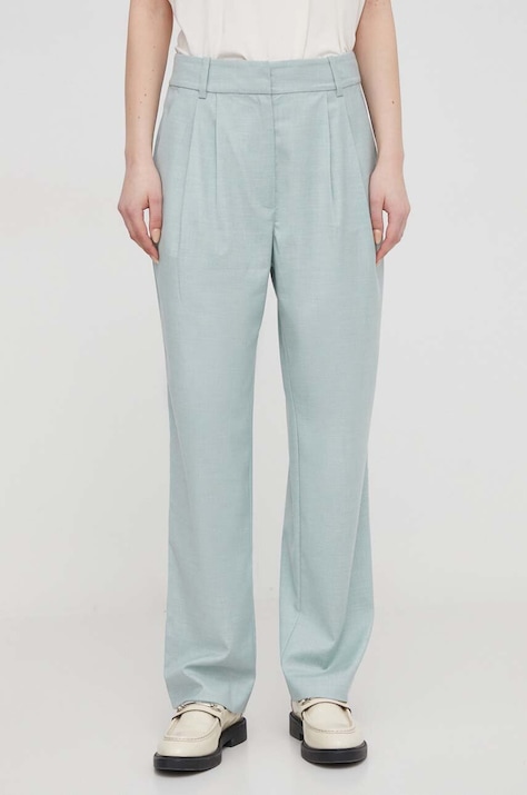 Mos Mosh spodnie damskie kolor turkusowy fason chinos high waist