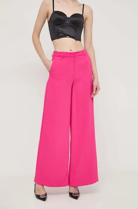 Nohavice Silvian Heach dámske, ružová farba, široké, vysoký pás