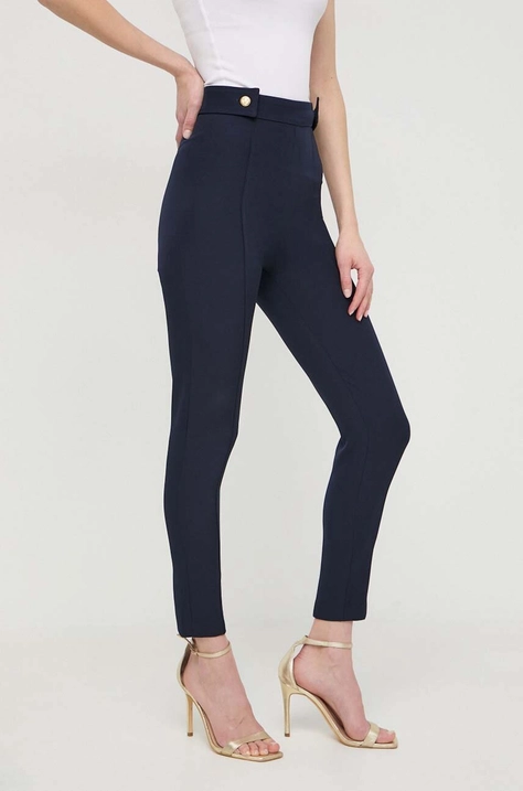 Silvian Heach pantaloni femei, culoarea albastru marin, mulata, high waist