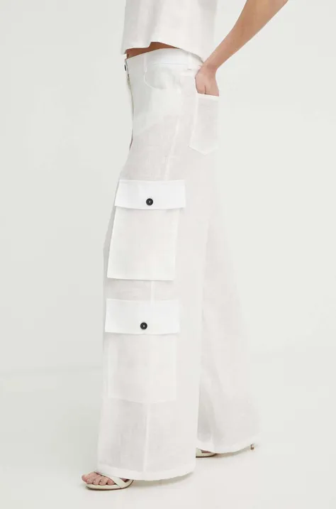 Plátěné kalhoty Liviana Conti béžová barva, jednoduché, high waist, L4SL36