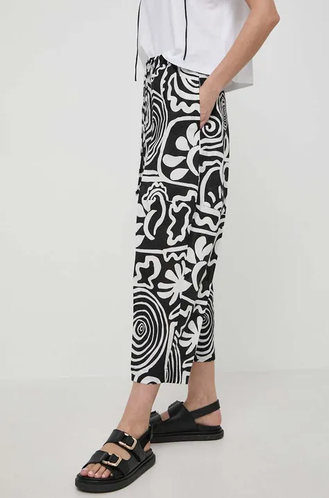 Liviana Conti spodnie lniane kolor czarny szerokie high waist