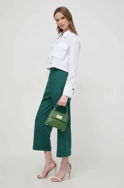 Kalhoty Liviana Conti dámské, zelená barva, jednoduché, high waist, L4SK78