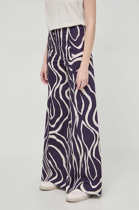 Liviana Conti pantaloni femei, culoarea violet, lat, high waist L4SU49
