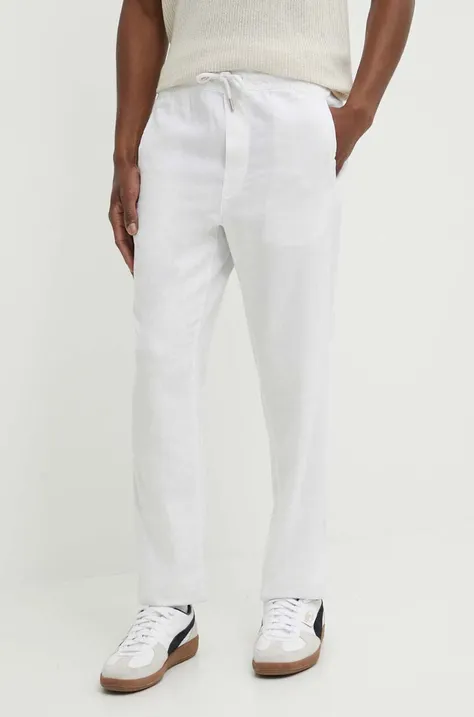 Ľanové nohavice Solid biela farba, rovné
