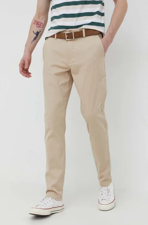 Kalhoty Solid pánské, béžová barva, jednoduché