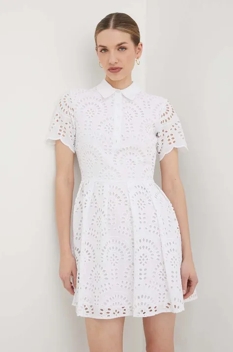 Bavlnené šaty Silvian Heach biela farba, mini, áčkový strih