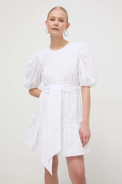 Pamučna haljina Silvian Heach boja: bijela, mini, širi se prema dolje