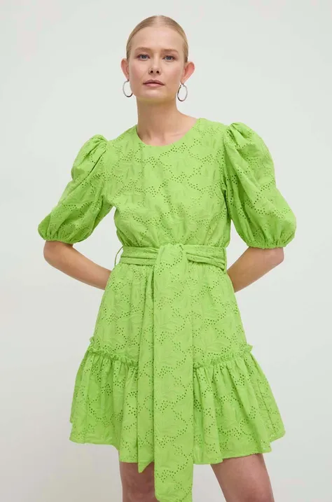 Pamučna haljina Silvian Heach boja: zelena, mini, širi se prema dolje