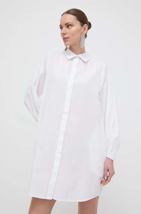 Pamučna haljina Silvian Heach boja: bijela, mini, ravna