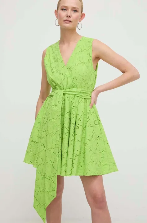 Хлопковое платье Silvian Heach цвет зелёный mini расклешённая