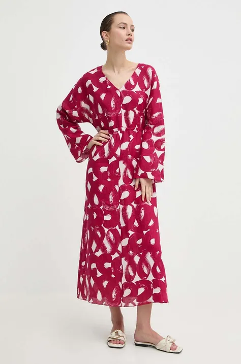Lněné šaty Liviana Conti růžová barva, maxi, oversize, L4SM31