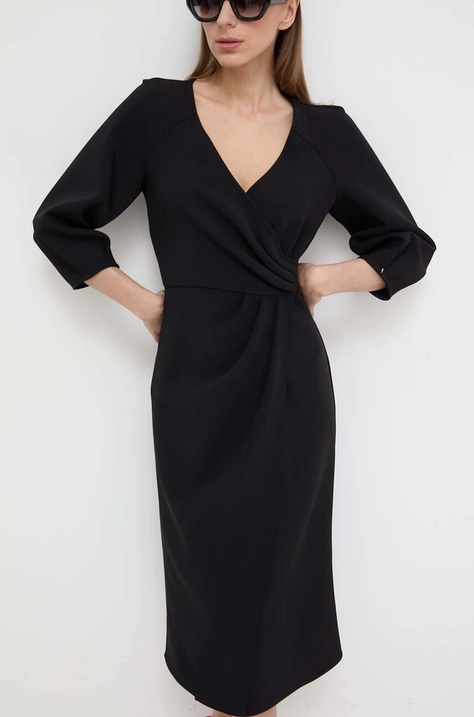 Nissa rochie culoarea negru, midi, evazați RZ14824