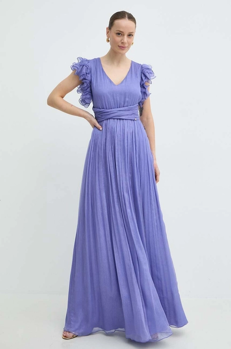 Nissa rochie de mătase culoarea violet, maxi, evazați, RS14802