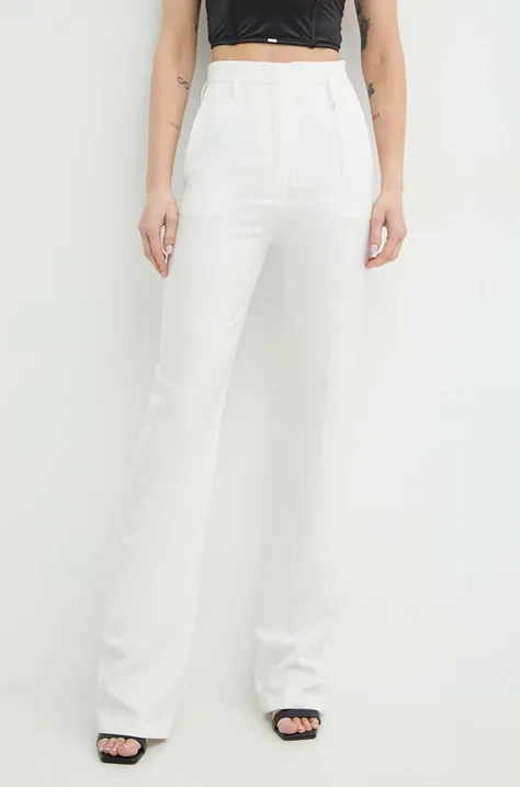Nissa spodnie damskie kolor biały dzwony high waist P14813