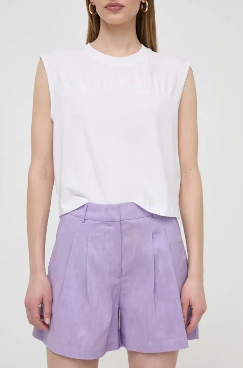 Ľanové šortky Silvian Heach fialová farba, jednofarebné, vysoký pás