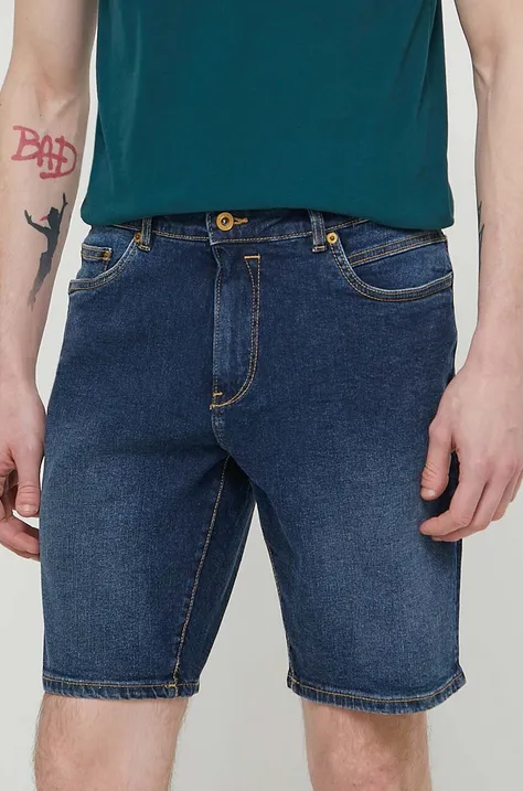 Jeans kratke hlače Solid moški, mornarsko modra barva
