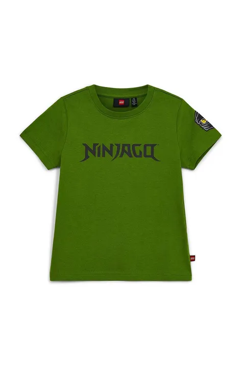 Детская хлопковая футболка Lego цвет зелёный с принтом
