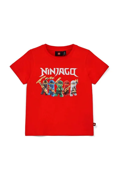 Детская хлопковая футболка Lego цвет красный с принтом