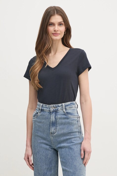 Mos Mosh t-shirt bawełniany damski kolor granatowy 160920