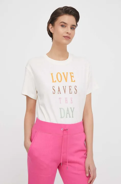 Βαμβακερό μπλουζάκι Mos Mosh γυναικεία, χρώμα: μπεζ