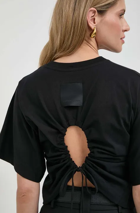 Bombažna kratka majica Liviana Conti ženski, črna barva