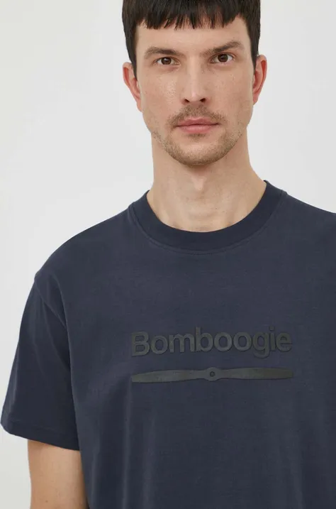 Bomboogie t-shirt bawełniany męski kolor niebieski z nadrukiem TM8552TJIN4