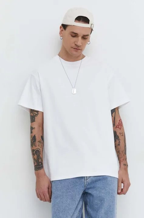 Bavlnené tričko Solid pánsky, biela farba, jednofarebný