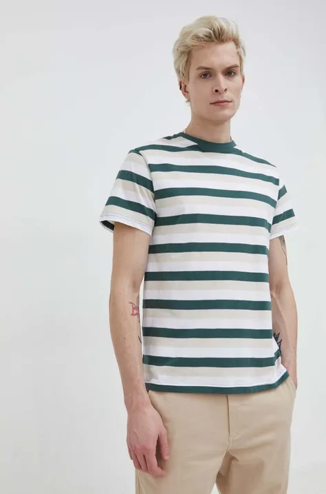 Bavlnené tričko Solid pánsky, zelená farba, vzorovaný
