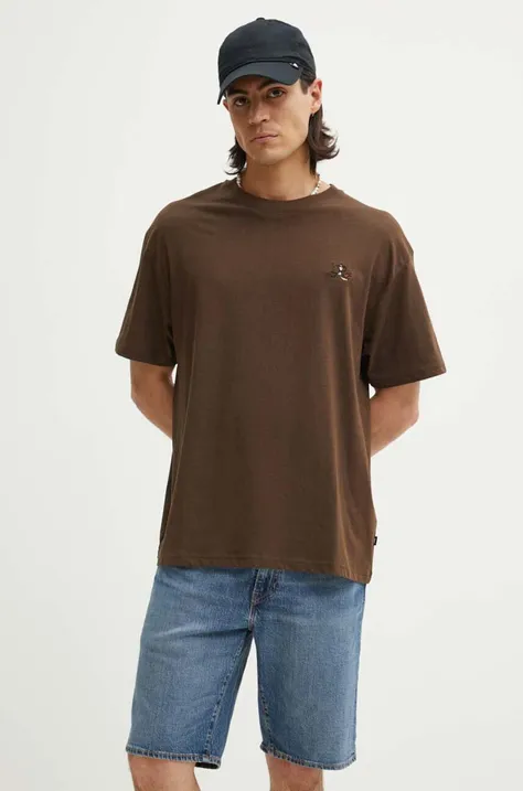 Solid t-shirt bawełniany męski kolor brązowy z aplikacją