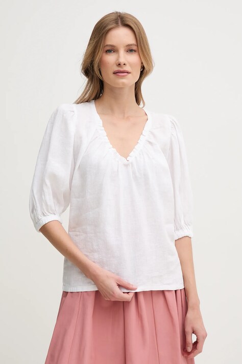 Mos Mosh bluza din in femei, culoarea alb, neted, 160160