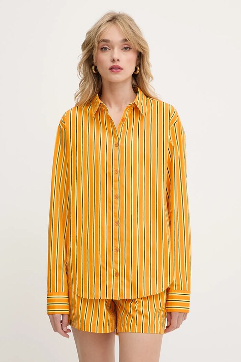 Silvian Heach cămașă din bumbac TANDAM culoarea portocaliu, cu guler clasic, relaxed, GPP25446CA