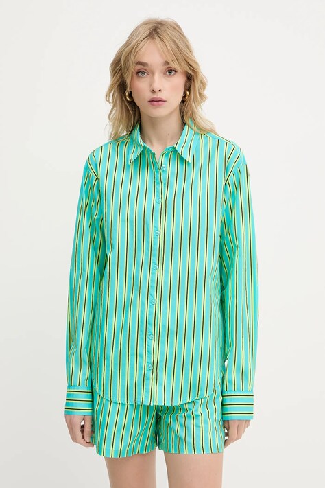 Bavlněná košile Silvian Heach TANDAM dámská, tyrkysová barva, relaxed, s klasickým límcem, GPP25446CA