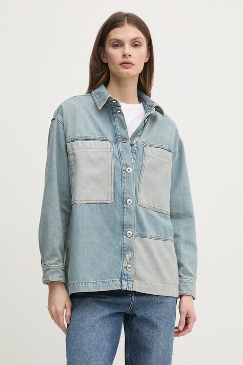 Mos Mosh camasa jeans femei, cu guler clasic, relaxed, 168960