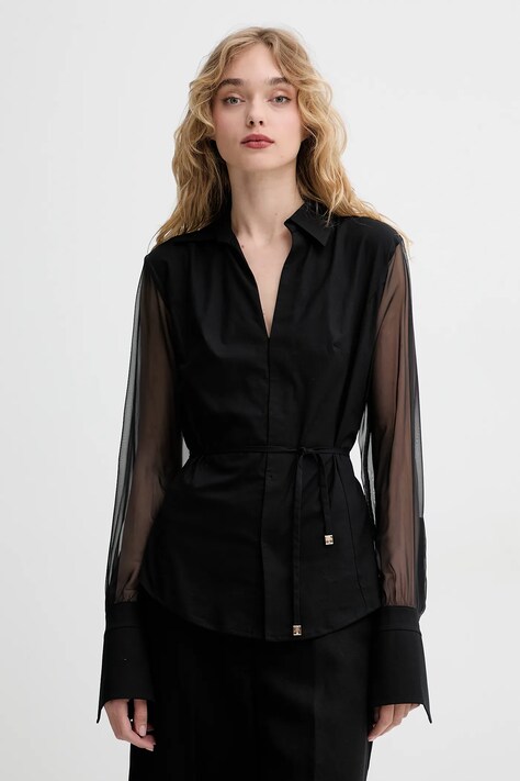 Blugirl Blumarine cămașă femei, culoarea negru, cu guler clasic, slim, RA5075.T2994