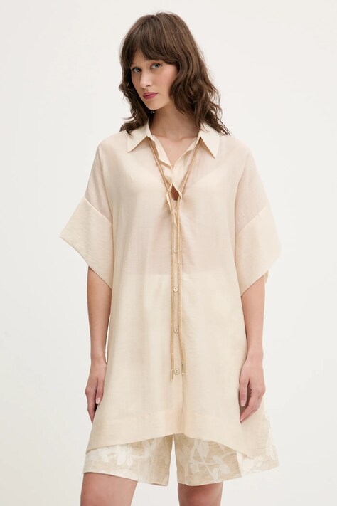 Košile Blugirl Blumarine dámská, béžová barva, relaxed, s klasickým límcem, RA5124.T2948
