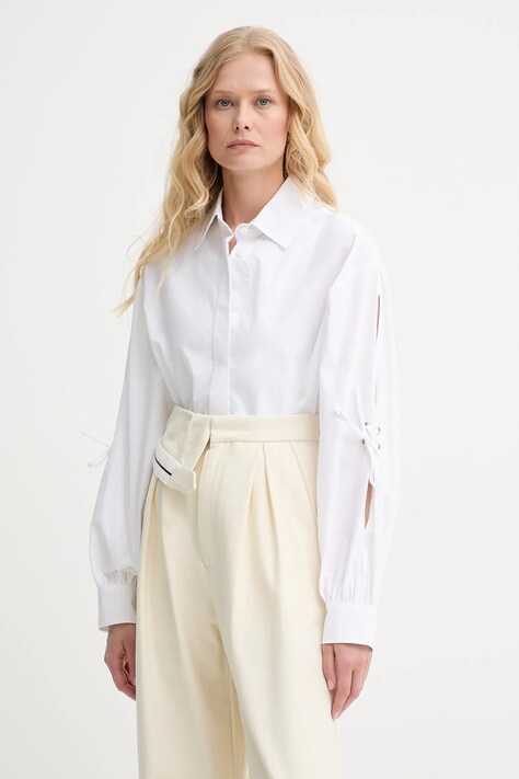 Pamučna košulja Alohas Sugar za žene, boja: bijela, relaxed, s klasičnim ovratnikom, R100475