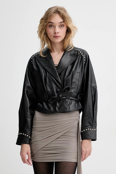 Кожаная куртка Blugirl Blumarine цвет чёрный переходная oversize RA5085.P0356