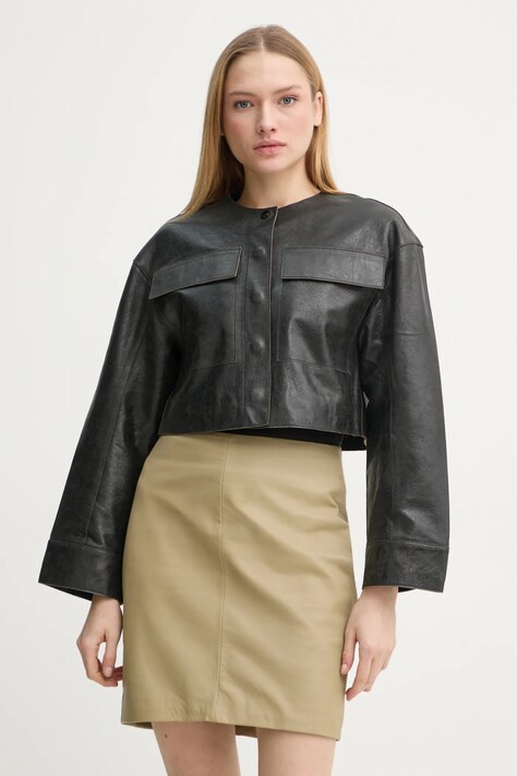 Day Birger et Mikkelsen geaca de piele Malik femei, culoarea negru, de tranzitie, DAY65243723