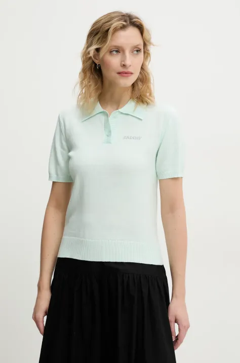 2NDDAY tricou polo din amestec de lână Jean femei, culoarea turcoaz, 2252348408