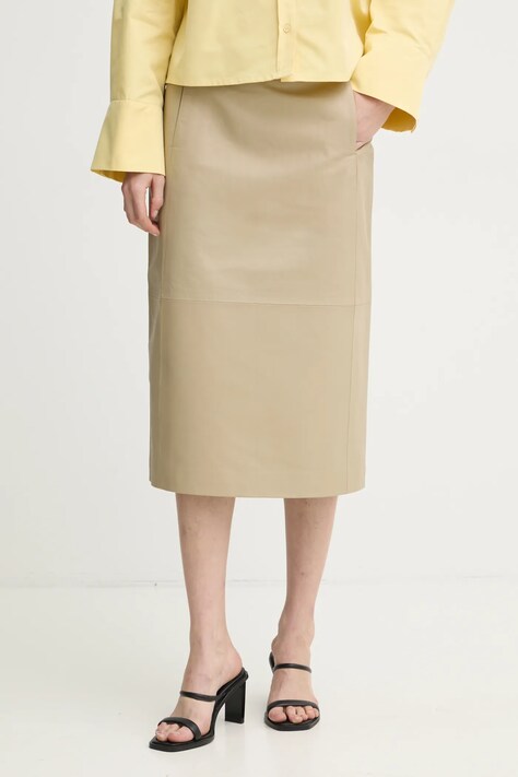 Шкіряна спідниця 2NDDAY Jaya колір бежевий midi олівець 2252554672