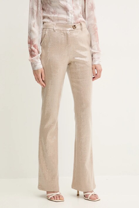 Silvian Heach pantaloni din amestec de in CEREN femei, culoarea bej, mulata, high waist, CVP25009PA