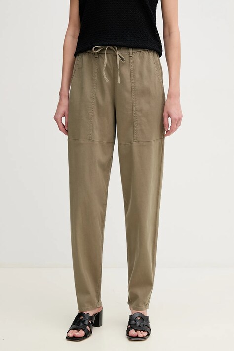 Mos Mosh pantaloni femei, culoarea verde, drept, high waist, 168840